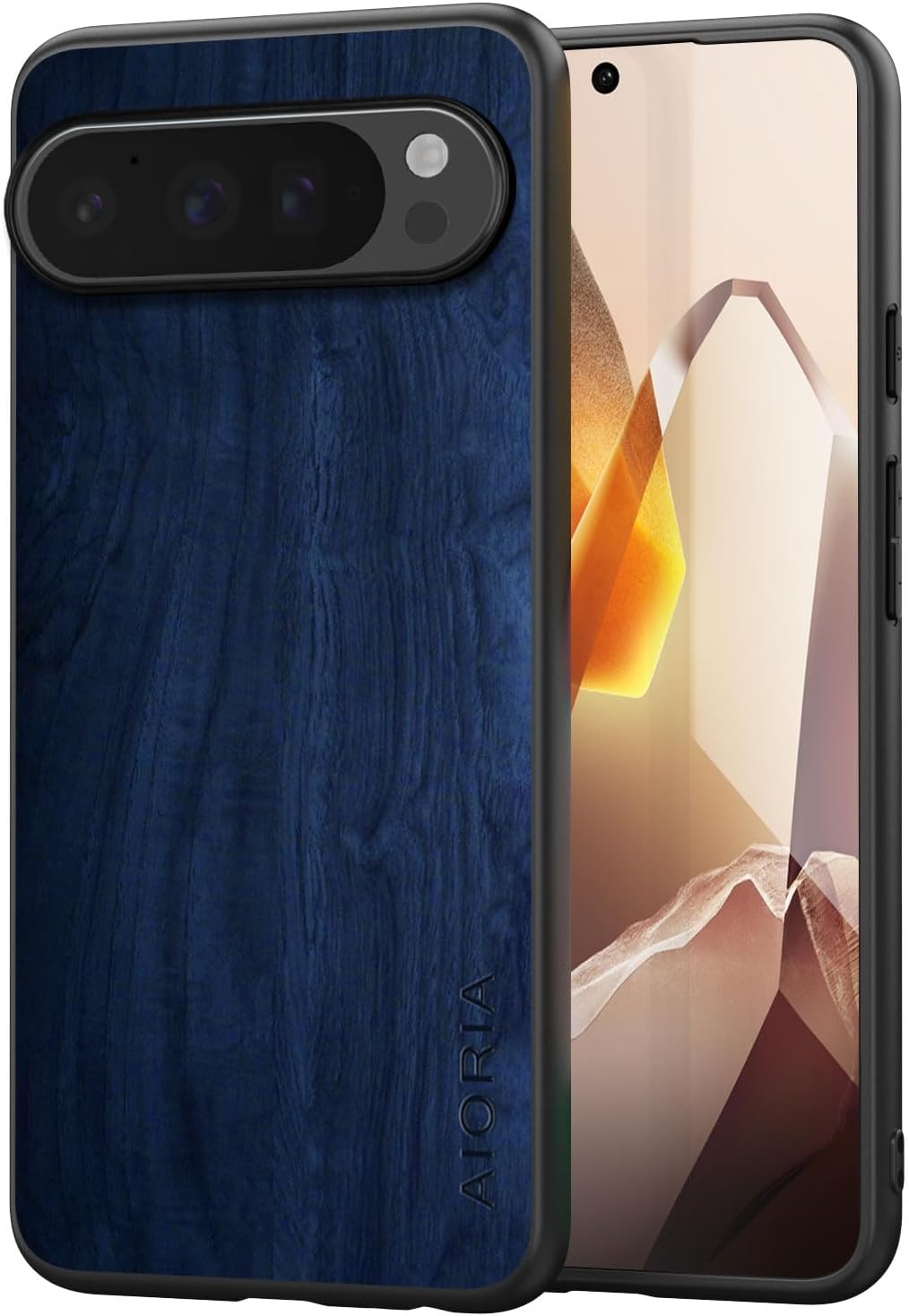 Case for Google Pixel 9 Pro XL 5G funda Bamboo Wood Pattern PU Leather Back Cover for Google 9 proxl case (Blue, Pixel 9 Pro XL)