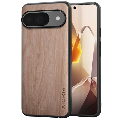 Case for Google Pixel 9 Pro XL 5G funda Bamboo Wood Pattern PU Leather Back Cover for Google 9 proxl case (Blue, Pixel 9 Pro XL)