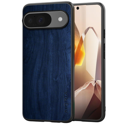 Case for Google Pixel 9 Pro XL 5G funda Bamboo Wood Pattern PU Leather Back Cover for Google 9 proxl case (Blue, Pixel 9 Pro XL)