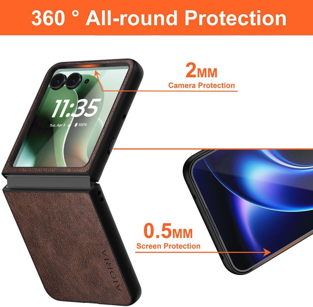AIORIA for Motorola Razr Ultra 2026 Case Compatible Motorola Razr Ultra 2025 Case Premium Leather Cover Retro Design Full Protective Case (Coffee, for Razr Ultra 2026/2025)