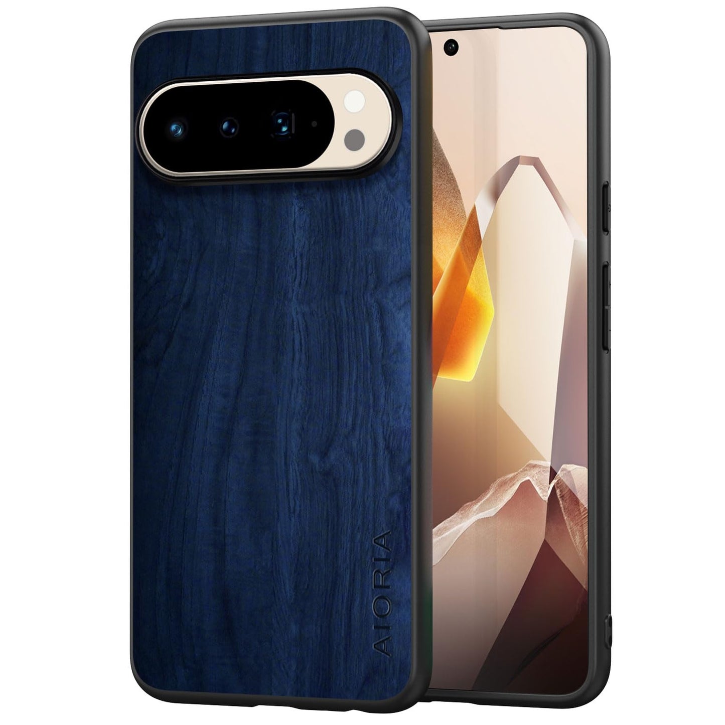 Case for Google Pixel 9 Pro XL 5G funda Bamboo Wood Pattern PU Leather Back Cover for Google 9 proxl case (Blue, Pixel 9 Pro XL)