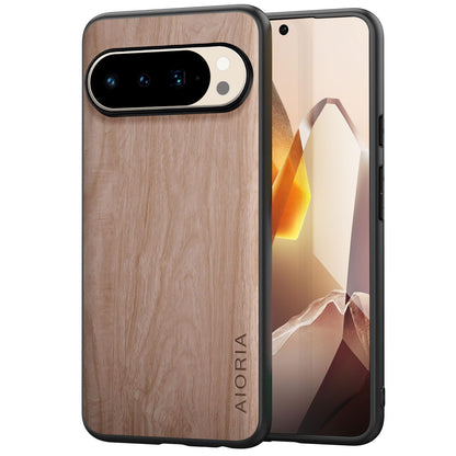Case for Google Pixel 9 Pro XL 5G funda Bamboo Wood Pattern PU Leather Back Cover for Google 9 proxl case (Blue, Pixel 9 Pro XL)