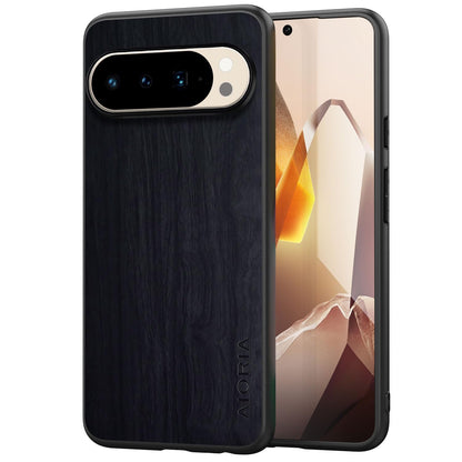 Case for Google Pixel 9 Pro XL 5G funda Bamboo Wood Pattern PU Leather Back Cover for Google 9 proxl case (Blue, Pixel 9 Pro XL)