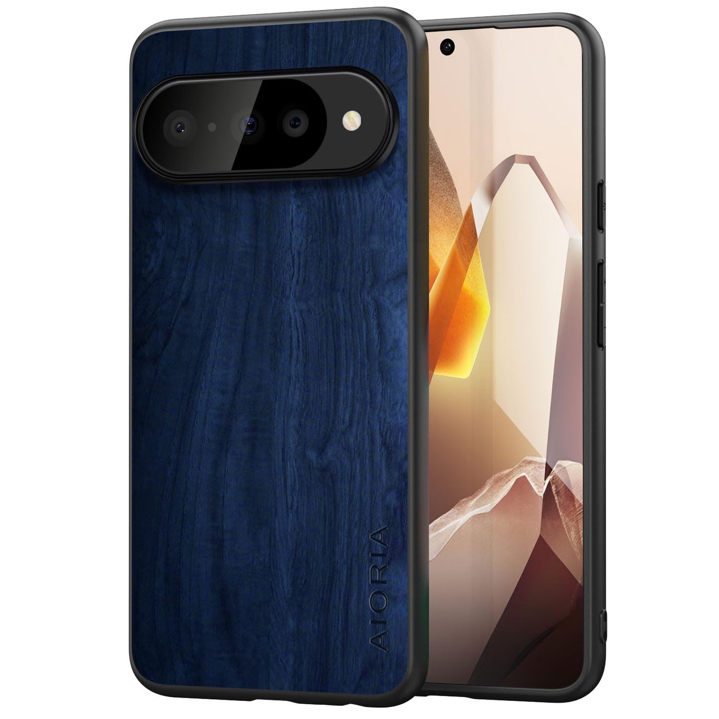 Case for Google Pixel 9 Pro XL 5G funda Bamboo Wood Pattern PU Leather Back Cover for Google 9 proxl case (Blue, Pixel 9 Pro XL)