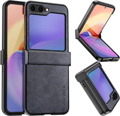 for Samsung Galaxy Z Flip 6 Case, Premium Leather Phone Cover Retro Design Full Protective Case for Samsung Galaxy Z Flip 6 Flip6 5G (Gray, Z Flip 6)