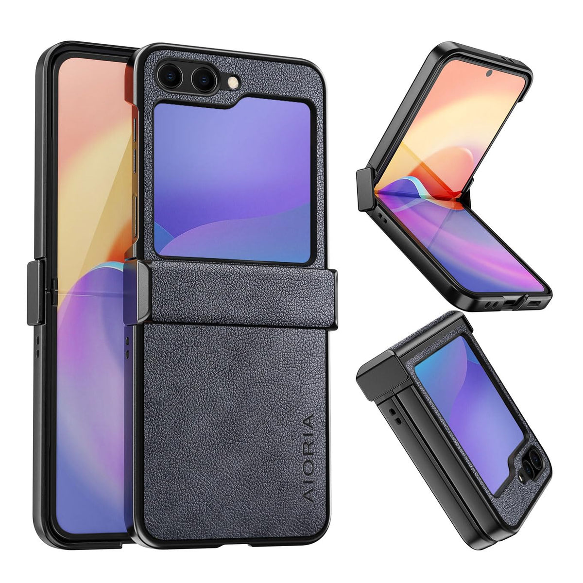 AIORIA for Samsung Galaxy Z Flip 8 Case Premium Leather Cover Retro Design Full Protective Case (Black, for Galaxy Z Flip8)