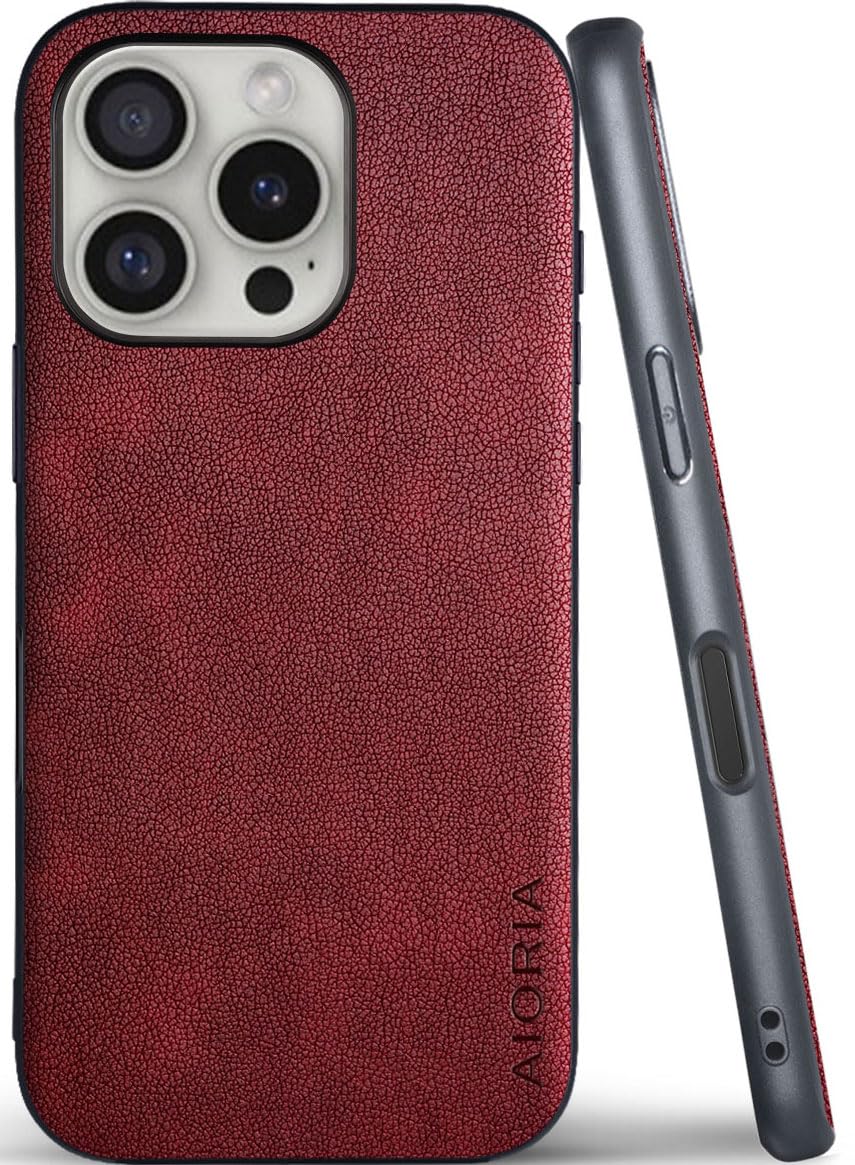 AIORIA for iPhone 18 Pro Max Case Premium Leather Cover Retro Design Full Protective Case (Red, for iPhone 18 Pro Max)