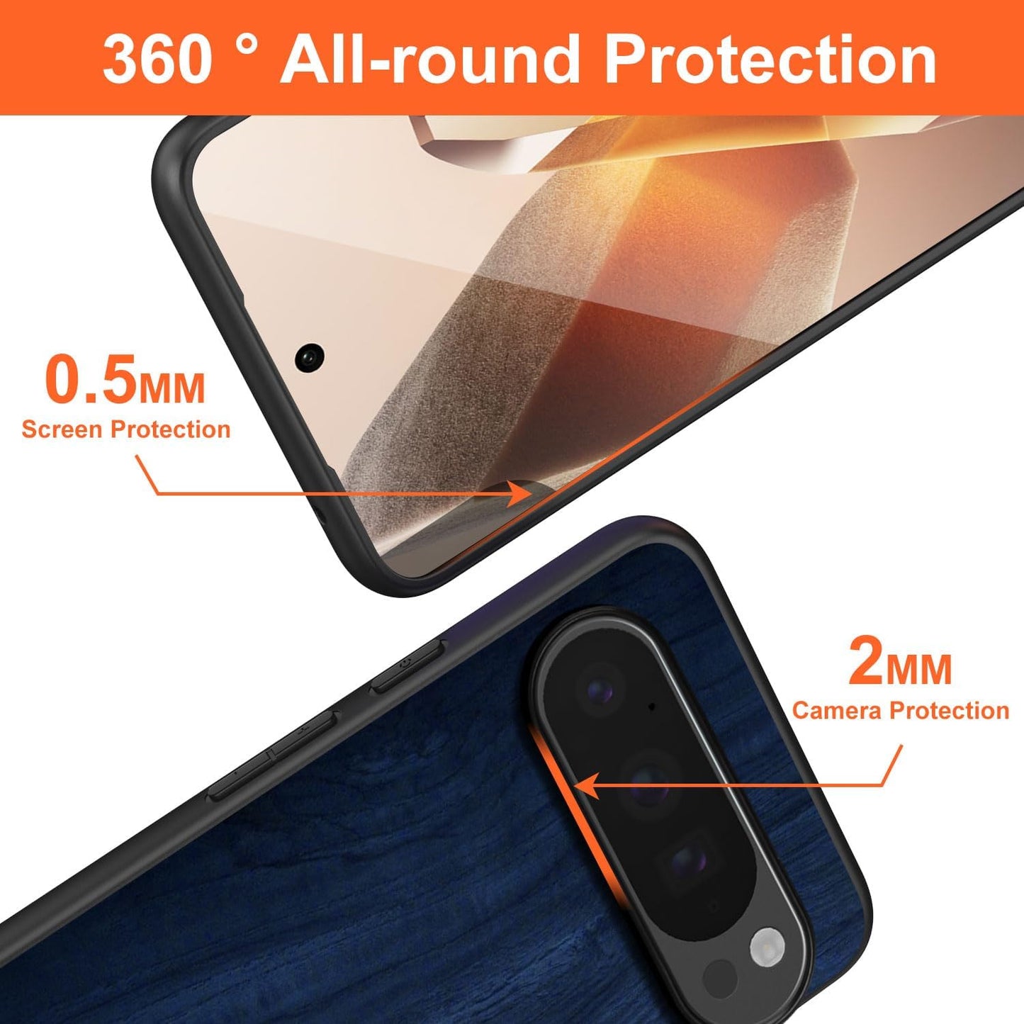 Case for Google Pixel 9 Pro XL 5G funda Bamboo Wood Pattern PU Leather Back Cover for Google 9 proxl case (Blue, Pixel 9 Pro XL)