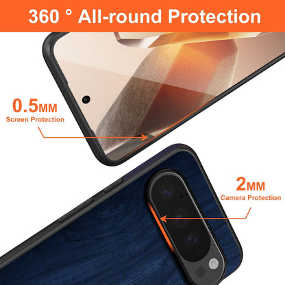 Case for Google Pixel 9 Pro XL 5G funda Bamboo Wood Pattern PU Leather Back Cover for Google 9 proxl case (Blue, Pixel 9 Pro XL)