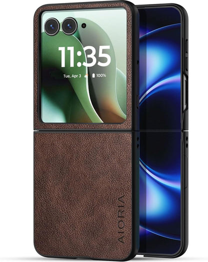 AIORIA for Motorola Razr Ultra 2026 Case Compatible Motorola Razr Ultra 2025 Case Premium Leather Cover Retro Design Full Protective Case (Coffee, for Razr Ultra 2026/2025)