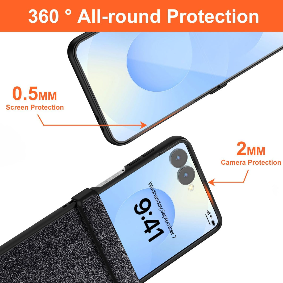 AIORIA for Samsung Galaxy Z Flip 8 Case Premium Leather Cover Retro Design Full Protective Case (Black, for Galaxy Z Flip8)