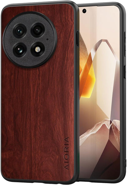 Case for OnePlus 13 5G funda Bamboo Wood Pattern PU Leather Back Cover for oneplus 13 case (Brown, OnePlus 13)