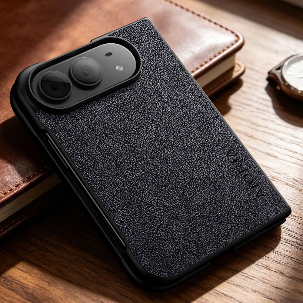 AIORIA for iPhone Duo Case Premium Leather Cover Retro Design Full Protective Case (Black, for iPhone Duo)