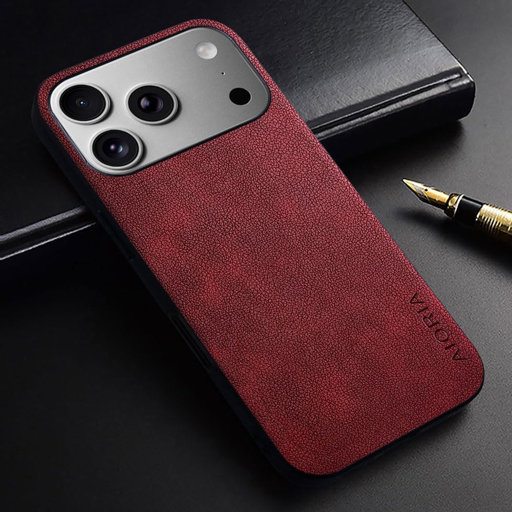 AIORIA for iPhone 18 Pro Max Case Premium Leather Cover Retro Design Full Protective Case (Red, for iPhone 18 Pro Max)