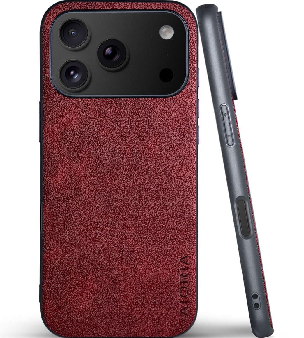 AIORIA for iPhone 18 Pro Max Case Premium Leather Cover Retro Design Full Protective Case (Red, for iPhone 18 Pro Max)