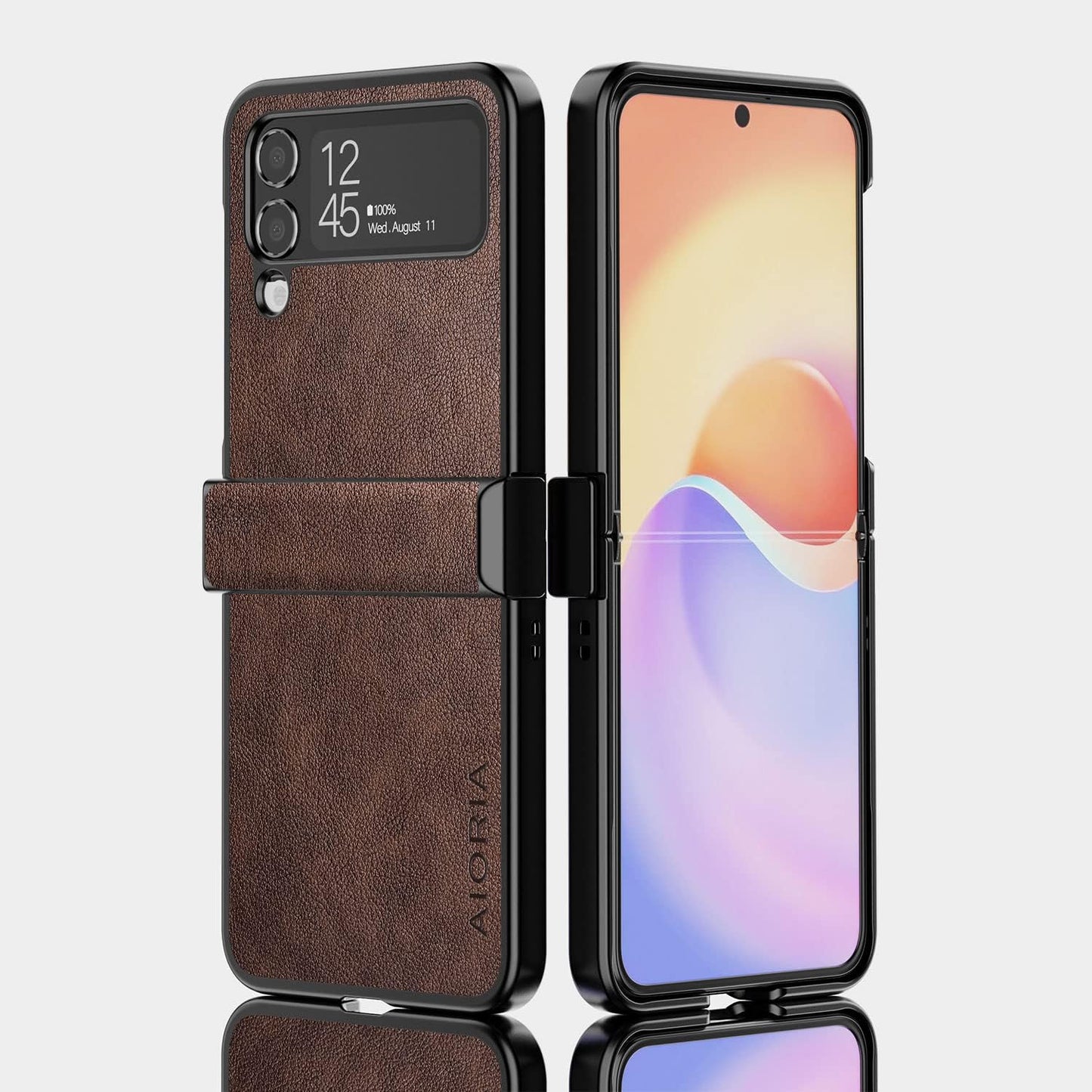 for Samsung Galaxy Z Flip 4 Case, Premium Leather Phone Cover Retro Design Full Protective Case for Samsung Galaxy Z Flip 4 Flip4 5G (Coffee)