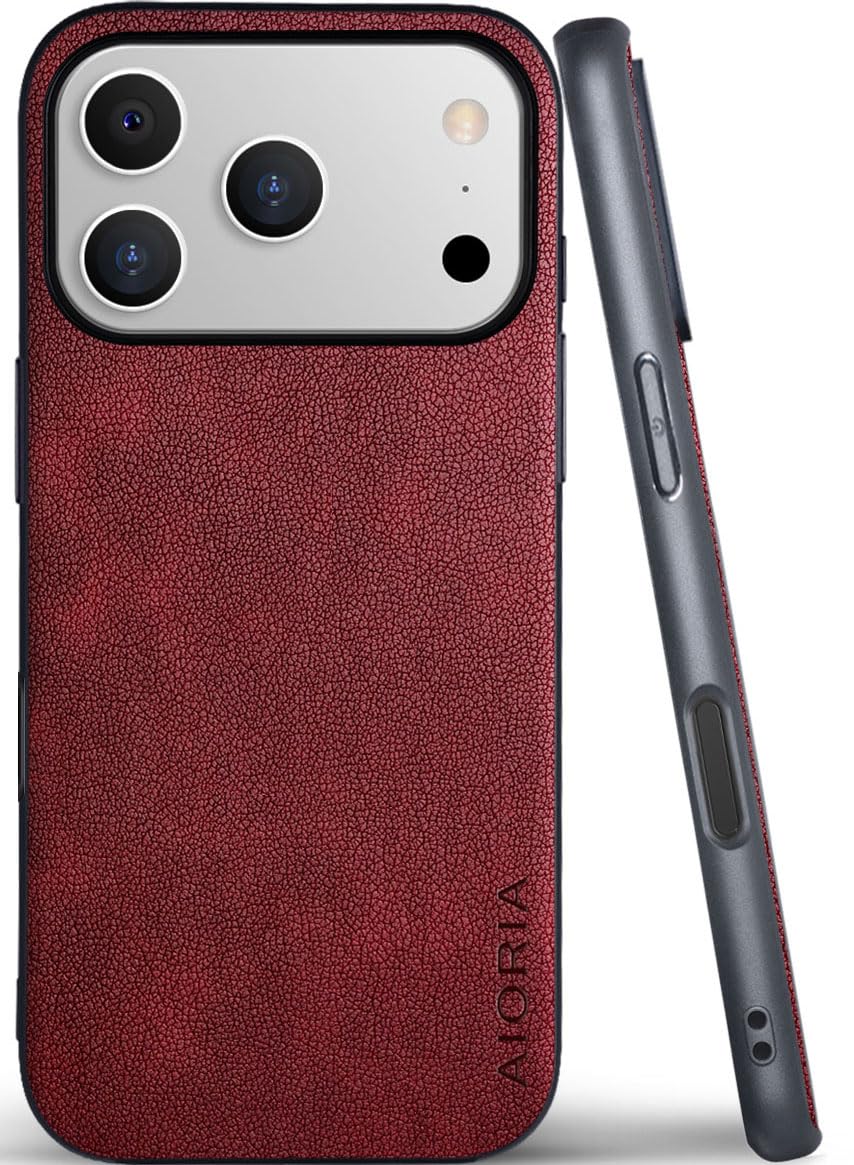 AIORIA for iPhone 18 Pro Max Case Premium Leather Cover Retro Design Full Protective Case (Red, for iPhone 18 Pro Max)