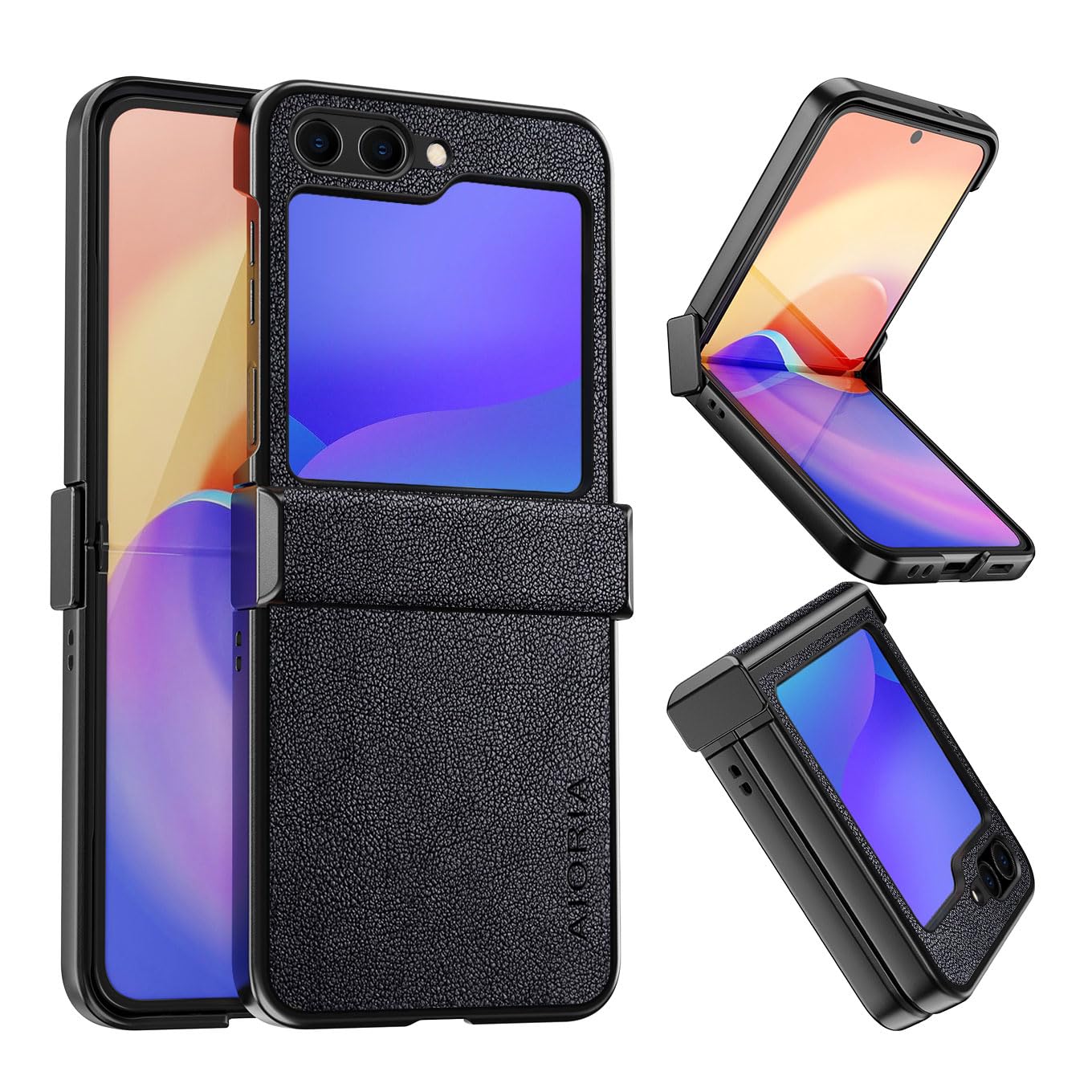 AIORIA for Samsung Galaxy Z Flip 8 Case Premium Leather Cover Retro Design Full Protective Case (Black, for Galaxy Z Flip8)