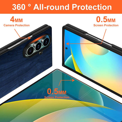 Case for Samsung Galaxy Z Fold 7 5G funda Bamboo Wood Pattern PU Leather Back Cover for Samsung Galaxy z fold7 zfold7 case (Blue, Galaxy Z Fold 7)