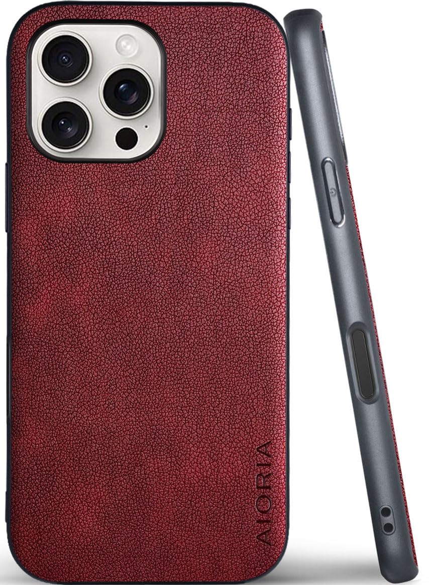 AIORIA for iPhone 18 Pro Max Case Premium Leather Cover Retro Design Full Protective Case (Red, for iPhone 18 Pro Max)