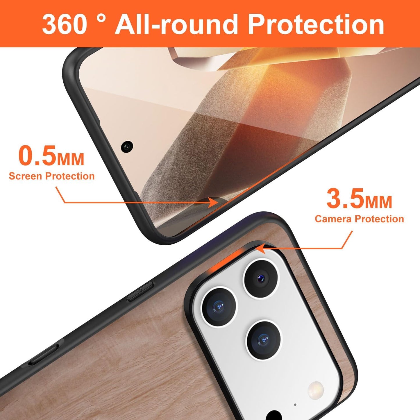 Case for iPhone 17 Pro 5G funda Bamboo Wood Pattern PU Leather Back Cover for iphone17 pro case (White, iPhone 17 Pro)