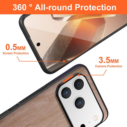 Case for iPhone 17 Pro 5G funda Bamboo Wood Pattern PU Leather Back Cover for iphone17 pro case (White, iPhone 17 Pro)