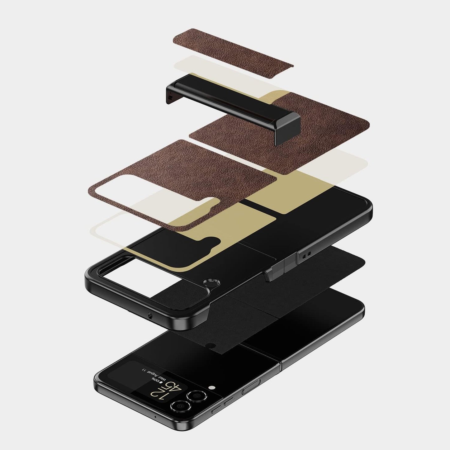 for Samsung Galaxy Z Flip 4 Case, Premium Leather Phone Cover Retro Design Full Protective Case for Samsung Galaxy Z Flip 4 Flip4 5G (Coffee)