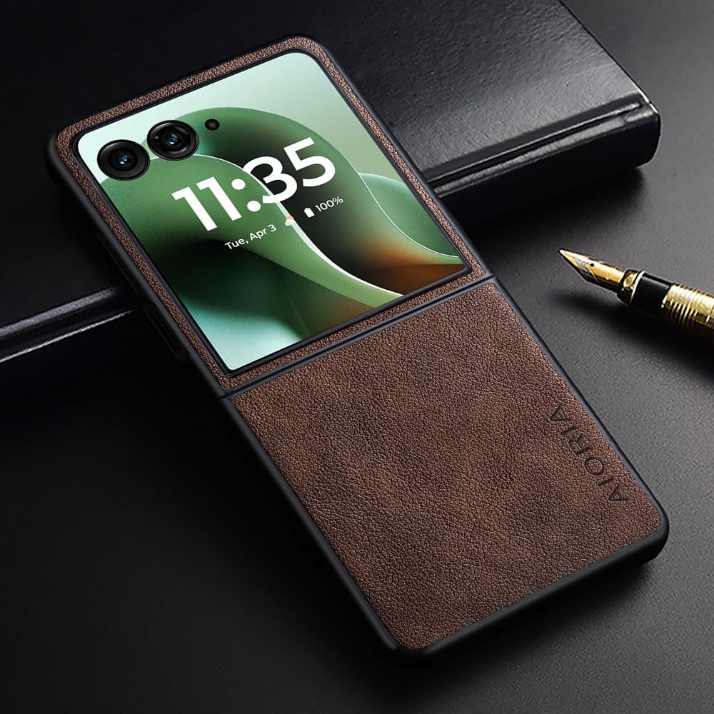 AIORIA for Motorola Razr Ultra 2026 Case Compatible Motorola Razr Ultra 2025 Case Premium Leather Cover Retro Design Full Protective Case (Coffee, for Razr Ultra 2026/2025)