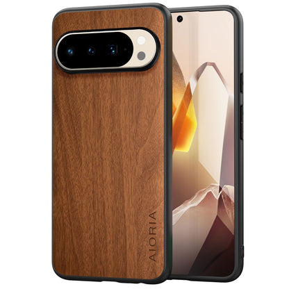 Case for Google Pixel 9 Pro XL 5G funda Bamboo Wood Pattern PU Leather Back Cover for Google 9 proxl case (Blue, Pixel 9 Pro XL)