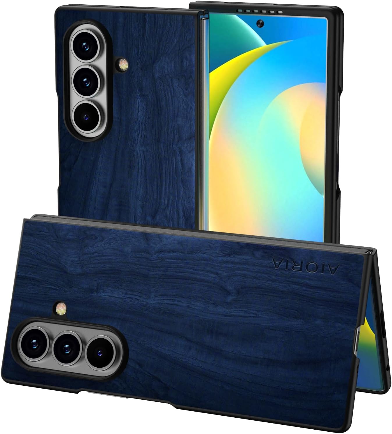 Case for Samsung Galaxy Z Fold 7 5G funda Bamboo Wood Pattern PU Leather Back Cover for Samsung Galaxy z fold7 zfold7 case (Blue, Galaxy Z Fold 7)