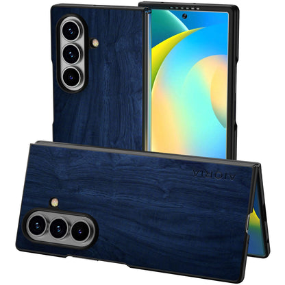 Case for Samsung Galaxy Z Fold 7 5G funda Bamboo Wood Pattern PU Leather Back Cover for Samsung Galaxy z fold7 zfold7 case (Blue, Galaxy Z Fold 7)