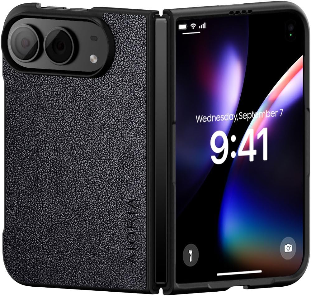 AIORIA for iPhone Duo Case Premium Leather Cover Retro Design Full Protective Case (Black, for iPhone Duo)