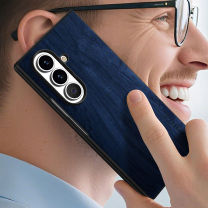 Case for Samsung Galaxy Z Fold 7 5G funda Bamboo Wood Pattern PU Leather Back Cover for Samsung Galaxy z fold7 zfold7 case (Blue, Galaxy Z Fold 7)
