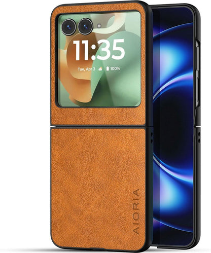 AIORIA for Motorola Razr Ultra 2026 Case Compatible Motorola Razr Ultra 2025 Case Premium Leather Cover Retro Design Full Protective Case (Coffee, for Razr Ultra 2026/2025)