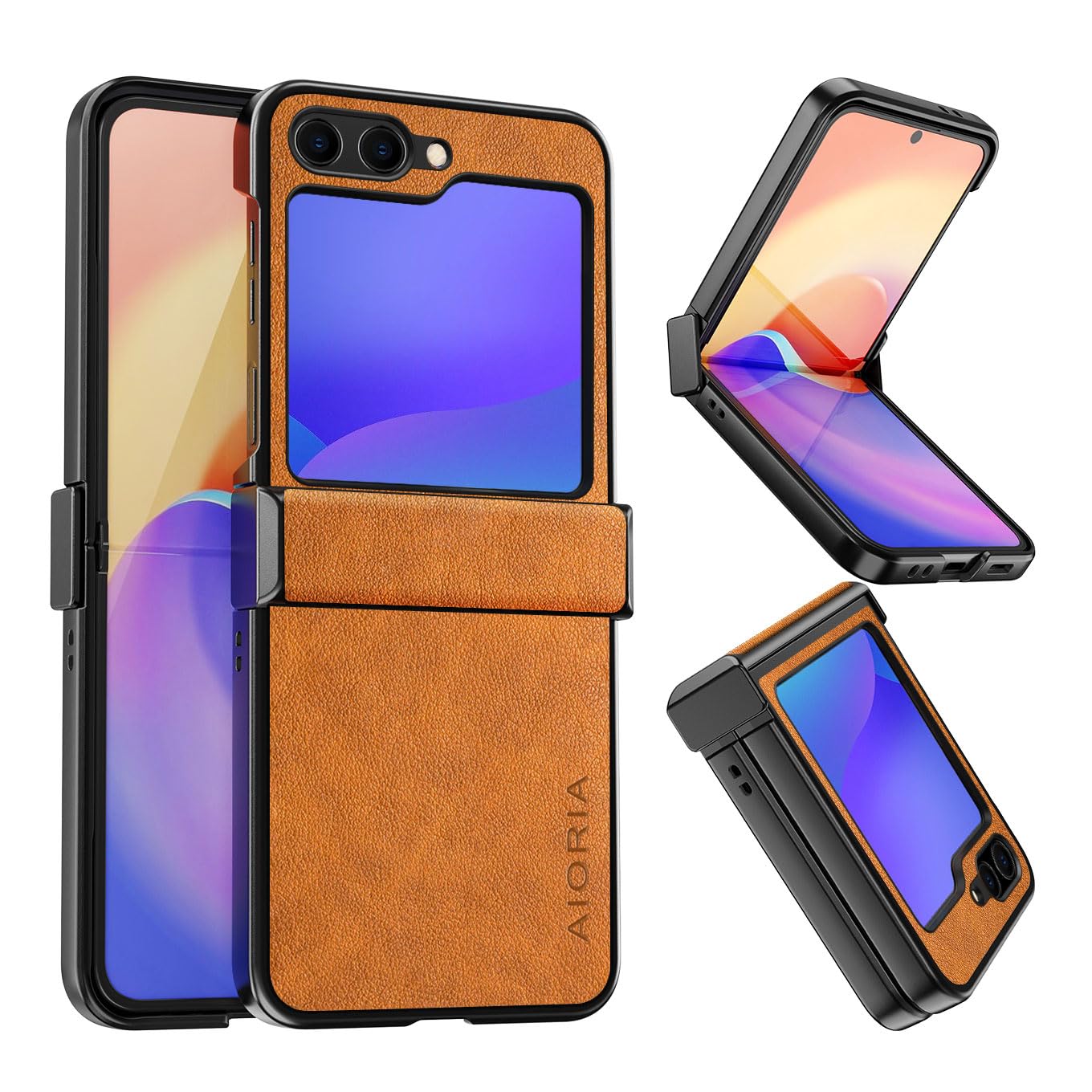 AIORIA for Samsung Galaxy Z Flip 8 Case Premium Leather Cover Retro Design Full Protective Case (Black, for Galaxy Z Flip8)