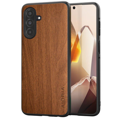 Case for Samsung Galaxy A17 5G funda Bamboo Wood Pattern PU Leather Back Cover for Samsung Galaxy a17 case (Yellow, Galaxy A17)