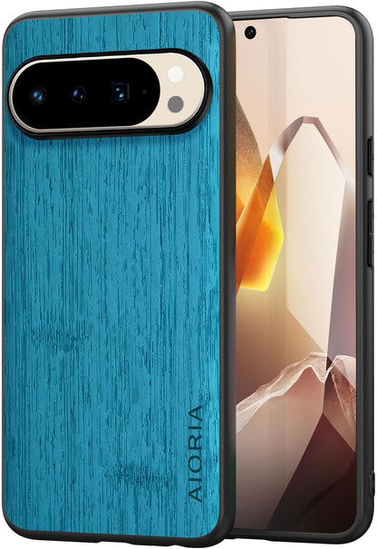 Case for Google Pixel 10 Pro XL Imitation Bamboo Pattern PU Leather Design Phone Case Protective Cover (Cyan, for Pixel 10 Pro XL)