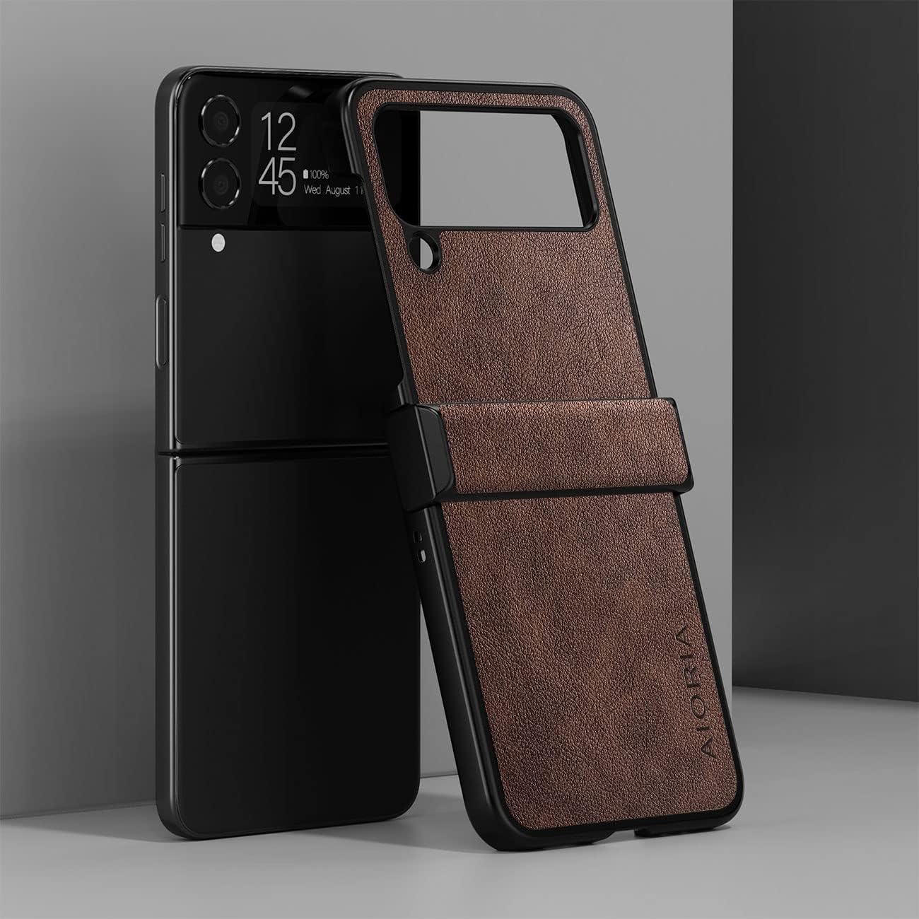 for Samsung Galaxy Z Flip 4 Case, Premium Leather Phone Cover Retro Design Full Protective Case for Samsung Galaxy Z Flip 4 Flip4 5G (Coffee)