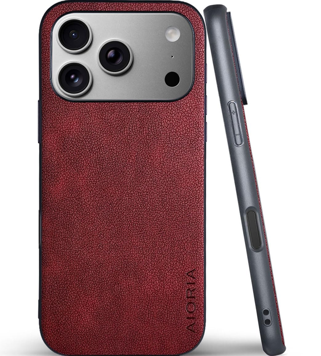 AIORIA for iPhone 18 Pro Max Case Premium Leather Cover Retro Design Full Protective Case (Red, for iPhone 18 Pro Max)