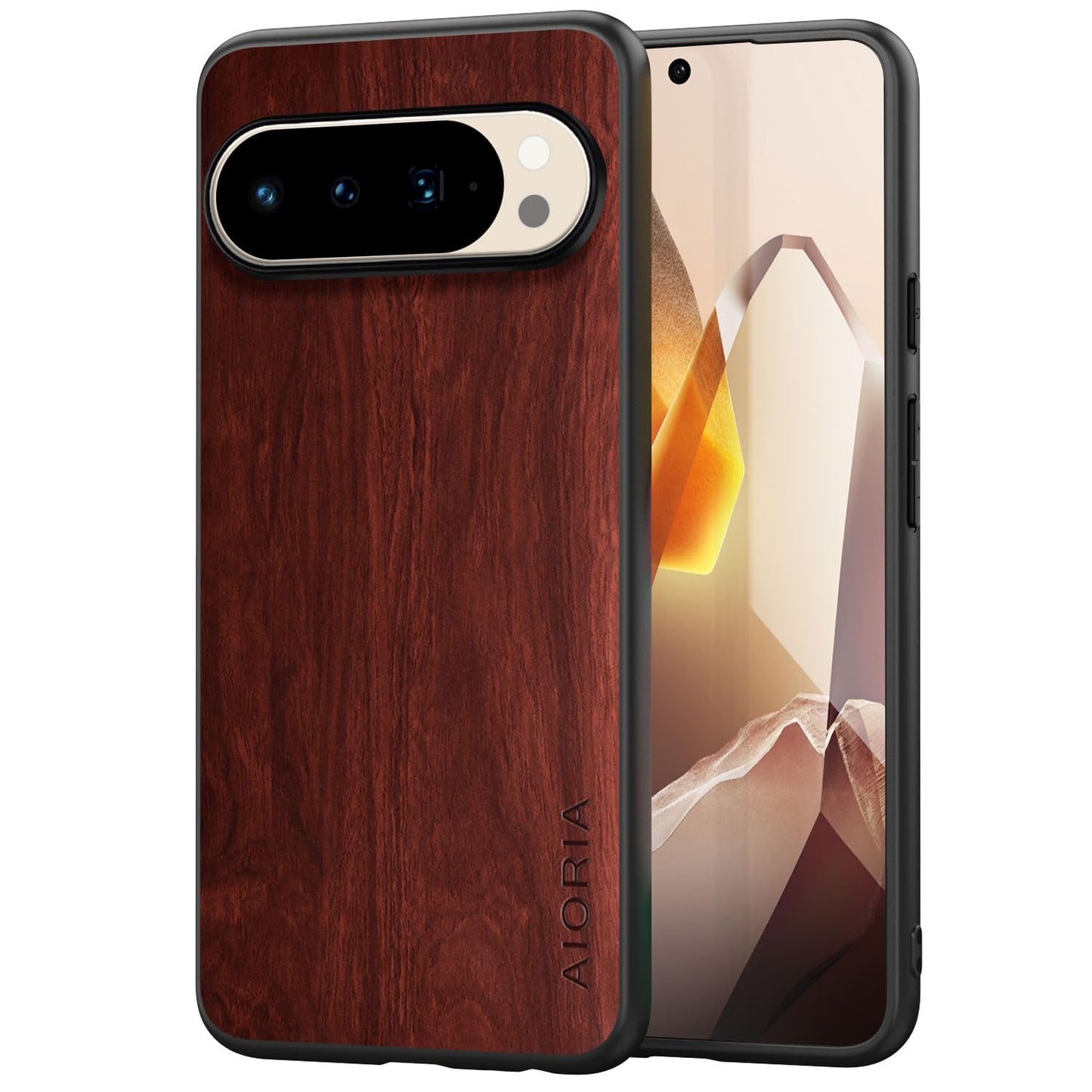 Case for Google Pixel 9 Pro XL 5G funda Bamboo Wood Pattern PU Leather Back Cover for Google 9 proxl case (Blue, Pixel 9 Pro XL)