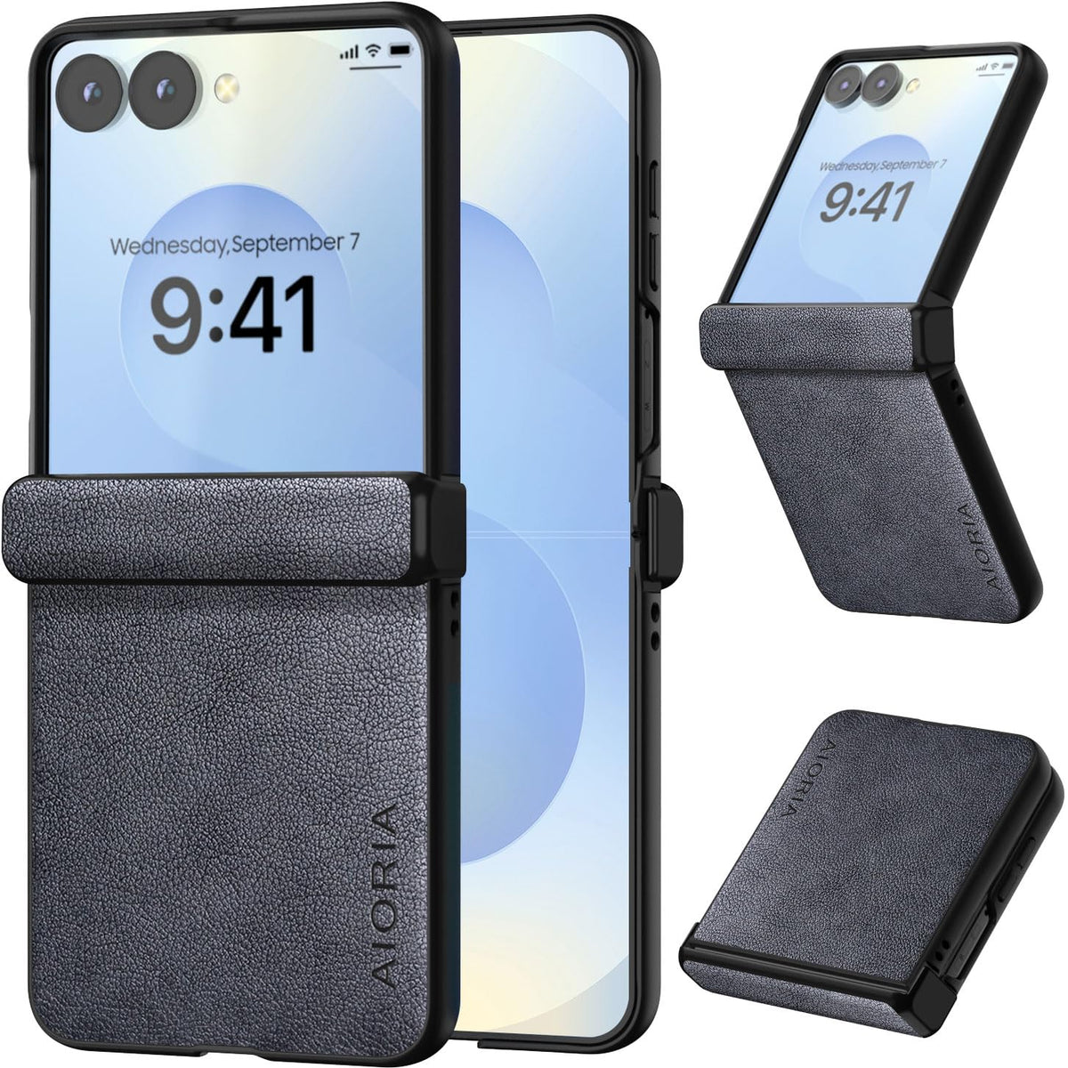 AIORIA for Samsung Galaxy Z Flip 8 Case Premium Leather Cover Retro Design Full Protective Case (Black, for Galaxy Z Flip8)