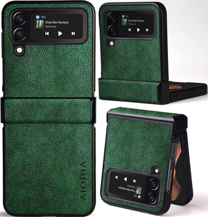 for Samsung Galaxy Z Flip 4 Case, Premium Leather Phone Cover Retro Design Full Protective Case for Samsung Galaxy Z Flip 4 Flip4 5G (Coffee)