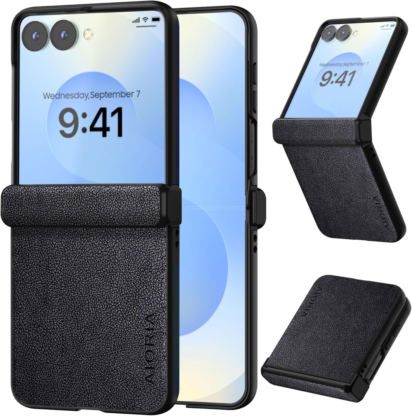 AIORIA for Samsung Galaxy Z Flip 8 Case Premium Leather Cover Retro Design Full Protective Case (Black, for Galaxy Z Flip8)