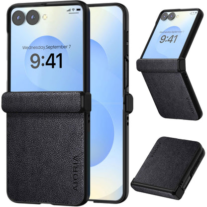 AIORIA for Samsung Galaxy Z Flip 8 Case Premium Leather Cover Retro Design Full Protective Case (Black, for Galaxy Z Flip8)