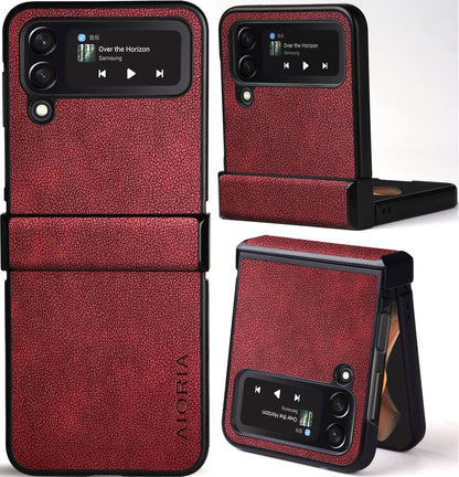 for Samsung Galaxy Z Flip 4 Case, Premium Leather Phone Cover Retro Design Full Protective Case for Samsung Galaxy Z Flip 4 Flip4 5G (Coffee)