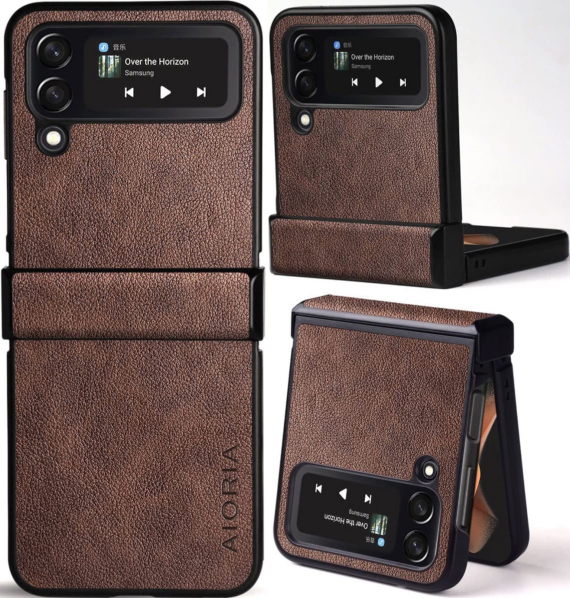 for Samsung Galaxy Z Flip 4 Case, Premium Leather Phone Cover Retro Design Full Protective Case for Samsung Galaxy Z Flip 4 Flip4 5G (Coffee)