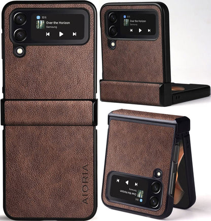 for Samsung Galaxy Z Flip 4 Case, Premium Leather Phone Cover Retro Design Full Protective Case for Samsung Galaxy Z Flip 4 Flip4 5G (Coffee)